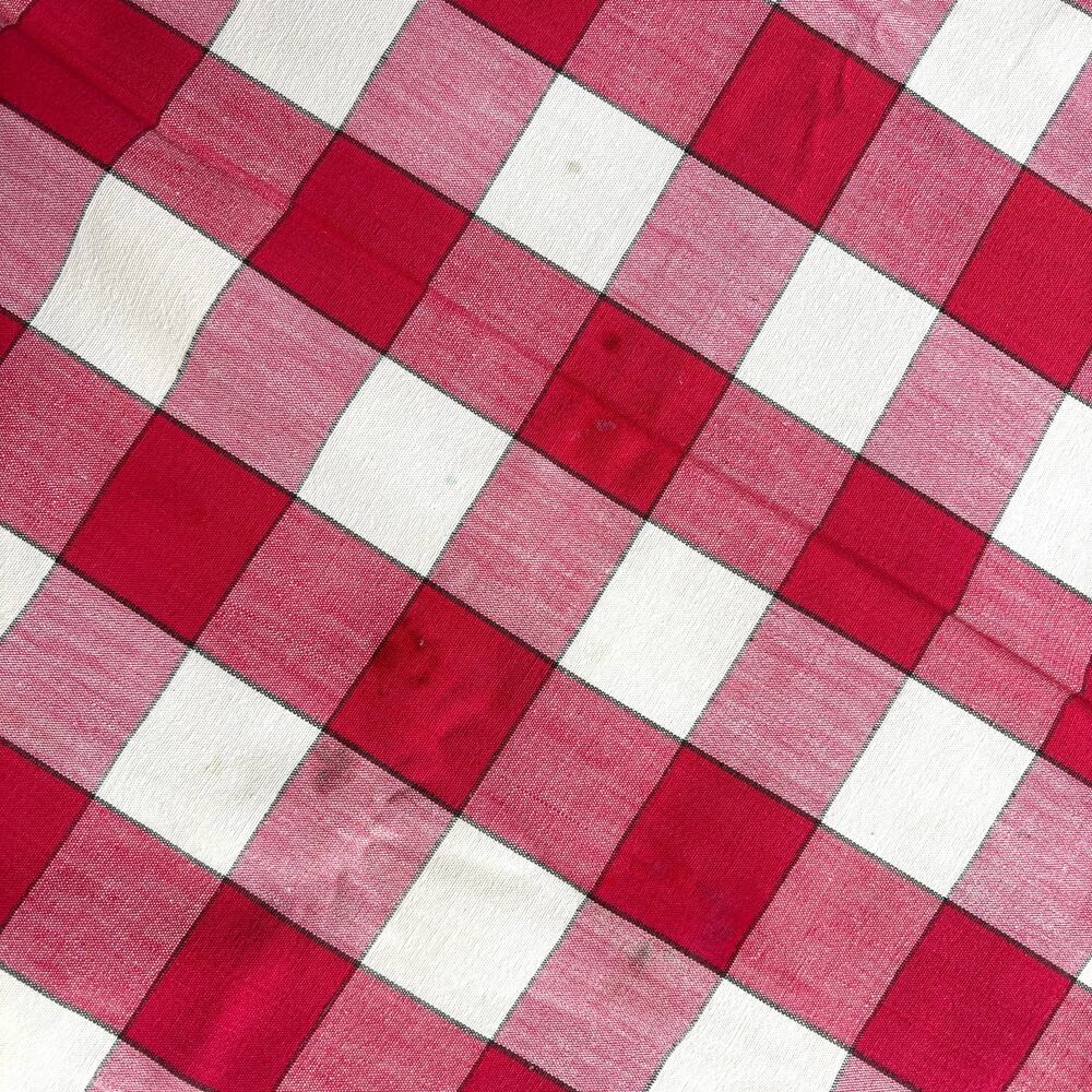 Vintage Tablecloth red & white plaid table topper homespun farmhouse FLAWS - Picture 8 of 8